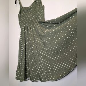 Green White Polka Dot Fit And Flare Cami Spaghetti Strap Dress Size Small